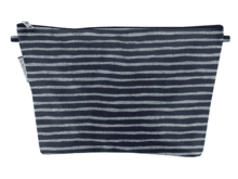 Cosmetic bag with flap striped silver dark blue