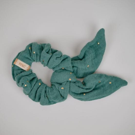 Bunny ear Scrunchie gaze pois or eucalyptus