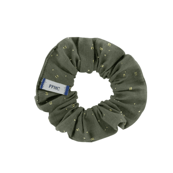 Small scrunchie gaze pois or kaki