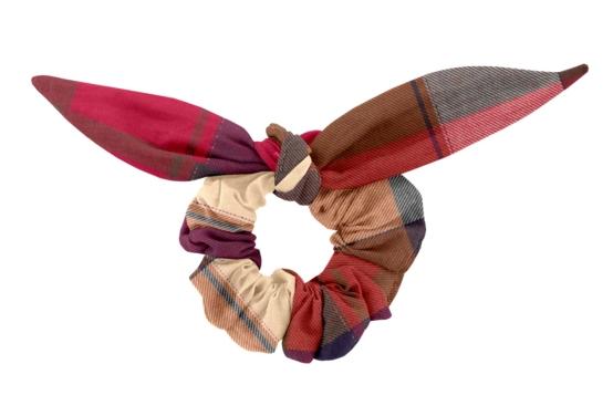 Bunny ear Scrunchie ruby lurex tartan