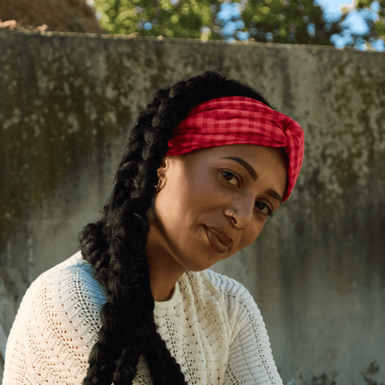 crossed headband coral red gingham