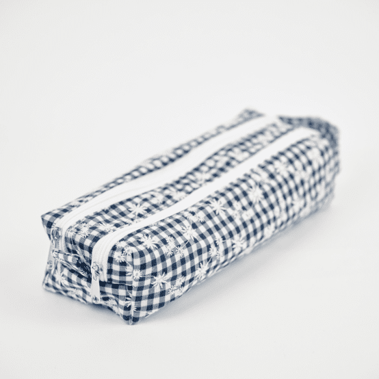Double compartment school kit navy embroidered gingham