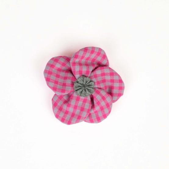 Flower petal hair slide small  neon pink gingham