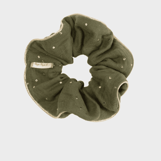 Large Piping Scrunchie gaze pois or kaki