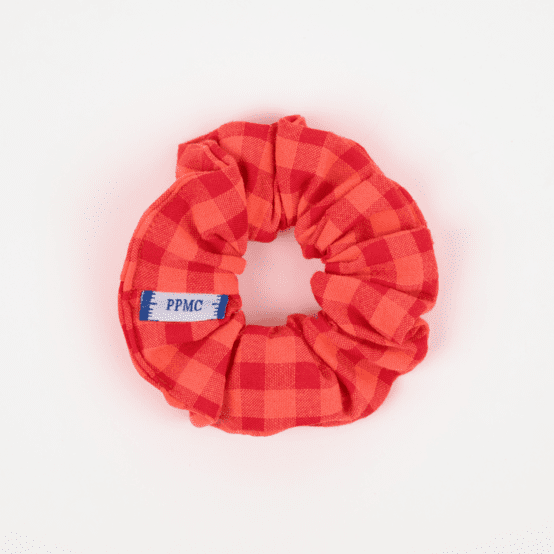 Small scrunchie coral red gingham