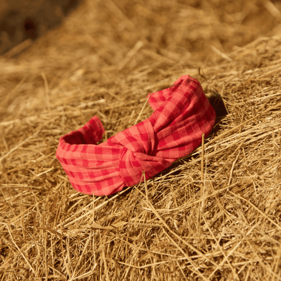 Large Crossed Headband coral red gingham