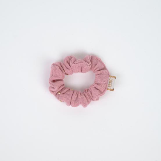 Mini Scrunchie gaze pois or rose thé
