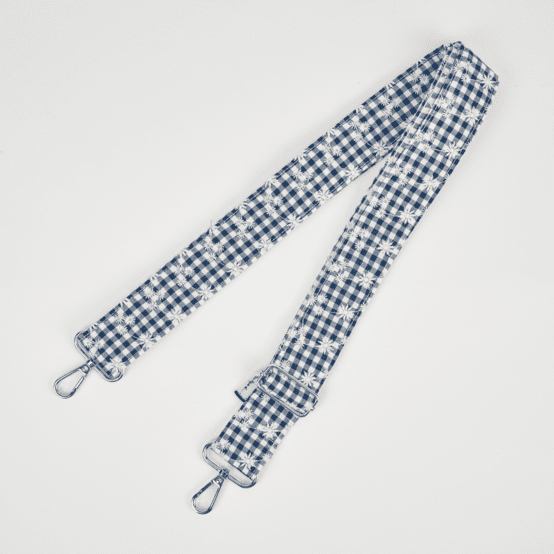 Narrow shoulder strap navy embroidered gingham