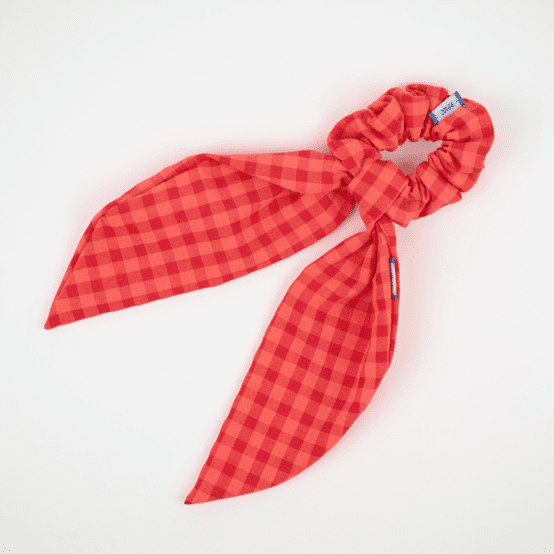 Short tail scrunchie coral red gingham