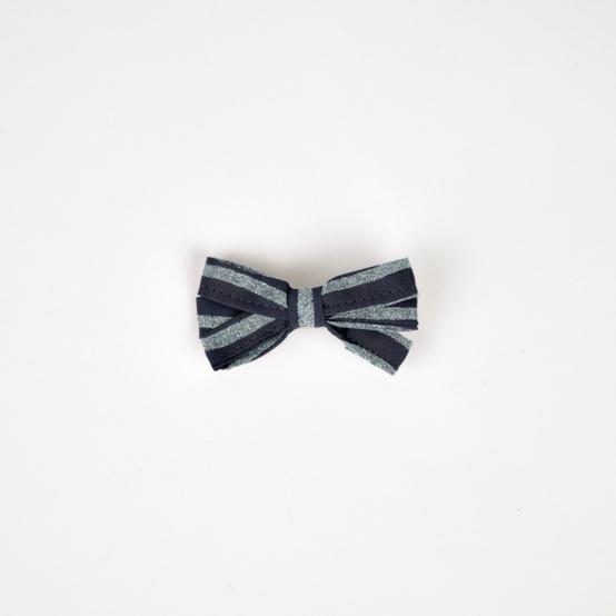 Ribbon bow hair slide striped silver dark blue