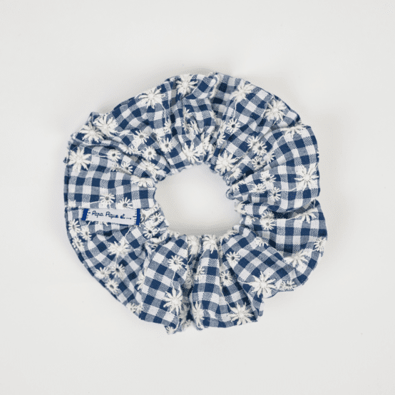 Scrunchie navy embroidered gingham