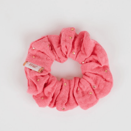 Small scrunchie gaze pois or rose sorbet