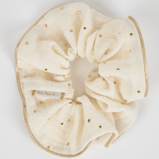 Large Piping Scrunchie gaze pois or écru
