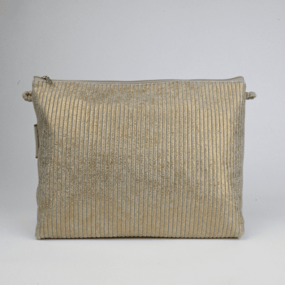 Cosmetic bag with flap gold large corduroy