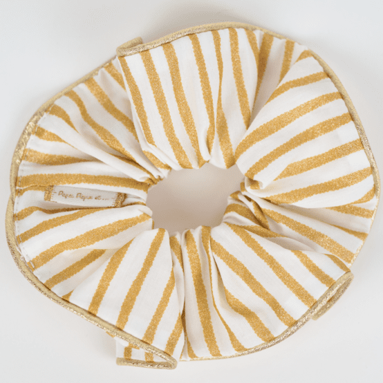 Large Piping Scrunchie rayé or blanc