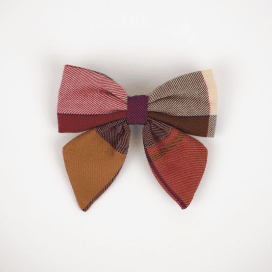 Bow tie hair slide ruby lurex tartan