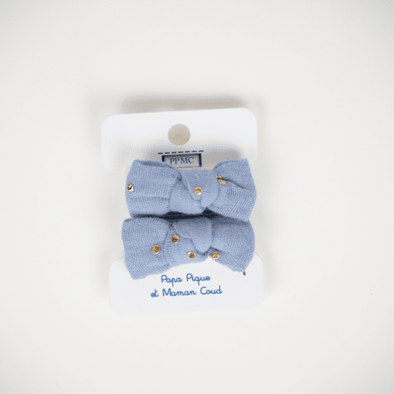 Small Elastics bows gaze pois or bleu baltique