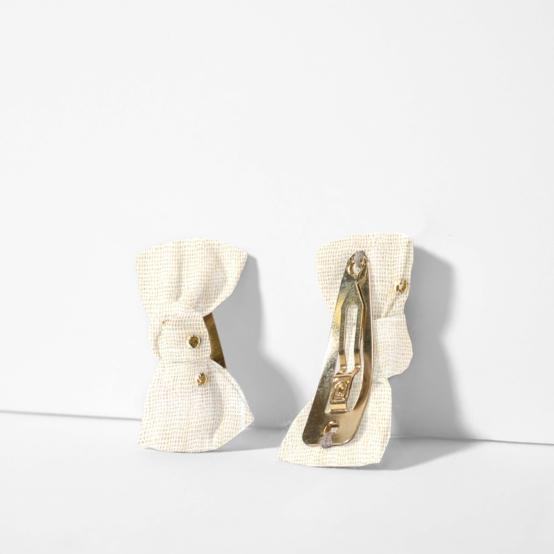 Small bows hair clips gaze pois or écru