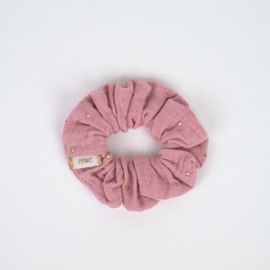 Small scrunchie gaze pois or rose thé
