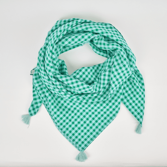 Pom pom scarf green mint gingham