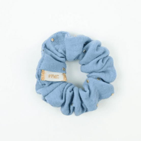 Small scrunchie gaze pois or bleu baltique