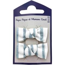 Small bows hair clips striped blue gray glitter