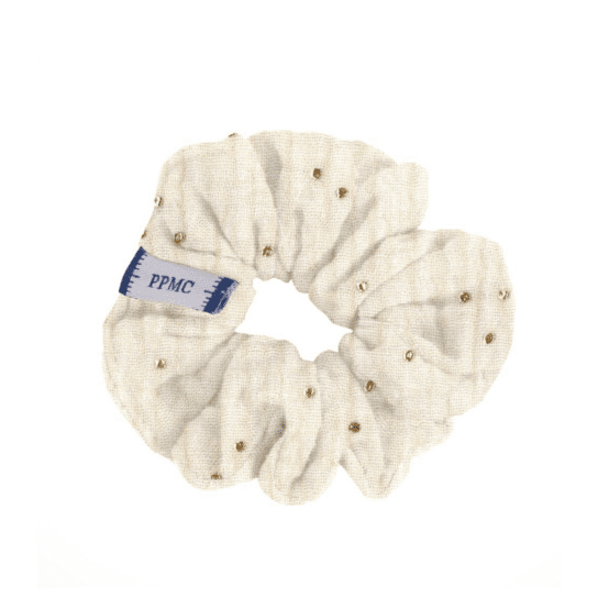Small scrunchie gaze pois or écru