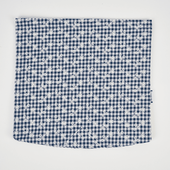 Square flap of saddle bag  navy embroidered gingham