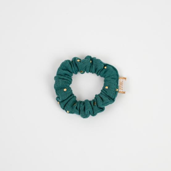 Mini Scrunchie gaze pois or eucalyptus