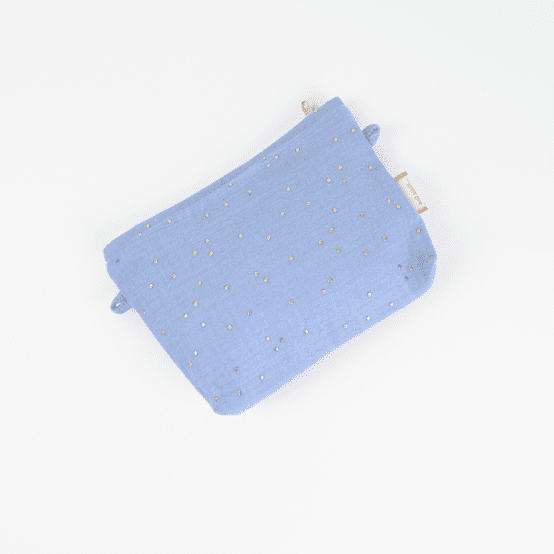 Tiny coton clutch bag gaze pois or bleu baltique