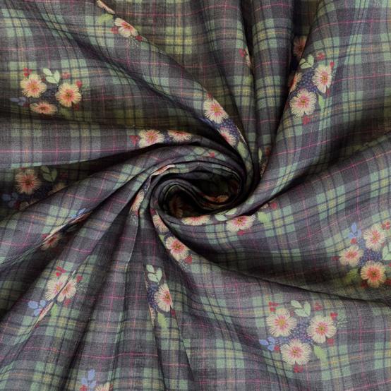 Cotton veil fabric tartan fleuri