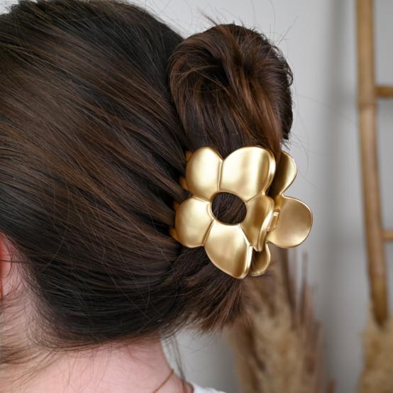 Large Flower Hair Clip satin gold