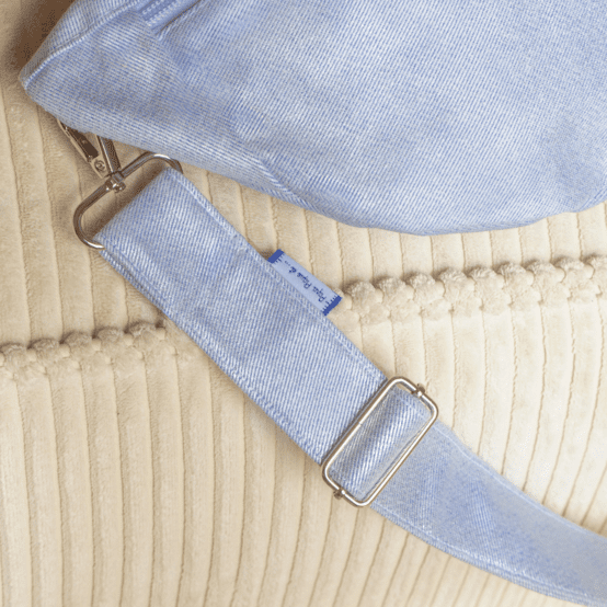 Narrow shoulder strap iridescent denim