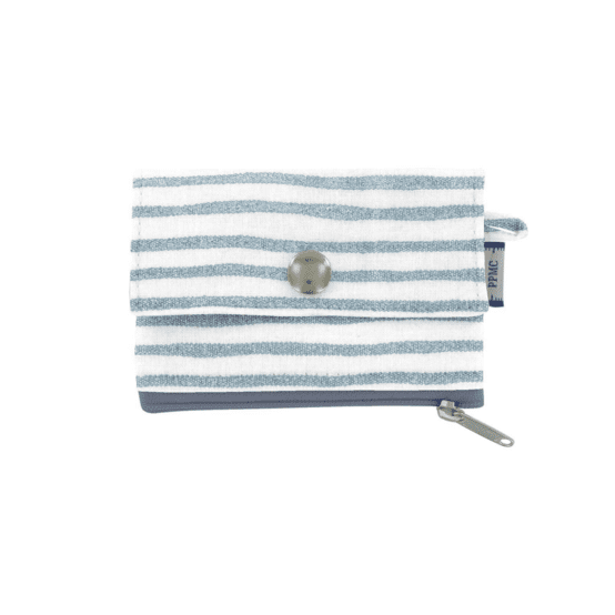zipper pouch card purse striped blue gray glitter