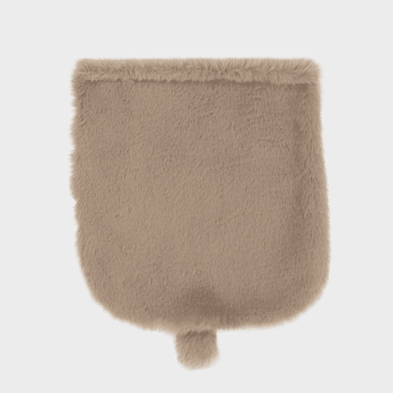 Flap of small shoulder bag taupe faux fur