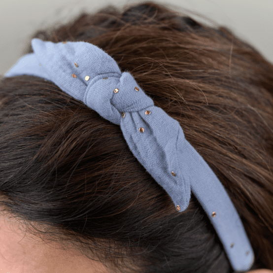 bow headband gaze pois or bleu baltique
