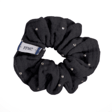 Small scrunchie gaze pois or noir