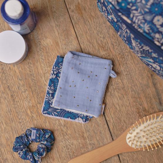 Make-up Remover Glove gaze pois or bleu baltique