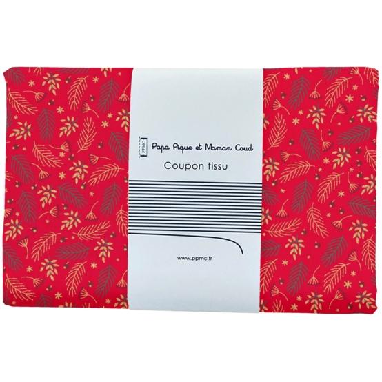 1 m fabric coupon ex2557 christmas mini holly foliage red gold