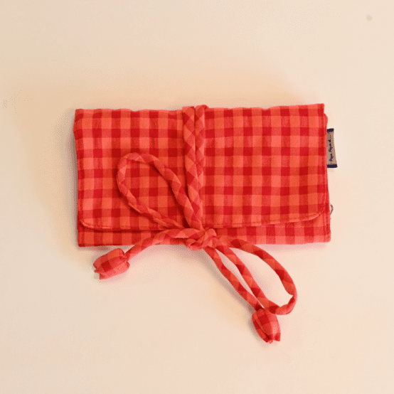 Jewelry pouch coral red gingham