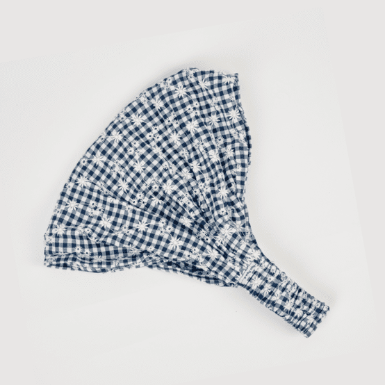 Headscarf headband- child size navy embroidered gingham