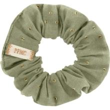 Small scrunchie almond green with golden dots gauze