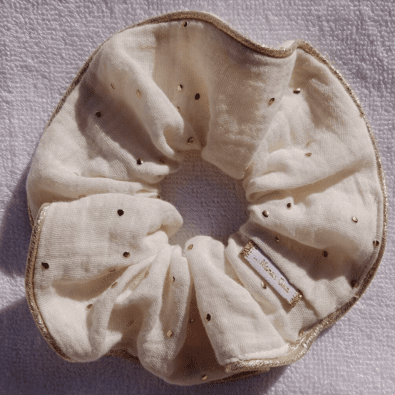 Large Piping Scrunchie gaze pois or écru