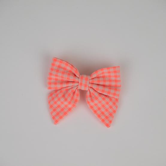 Bow tie hair slide neon orange gingham