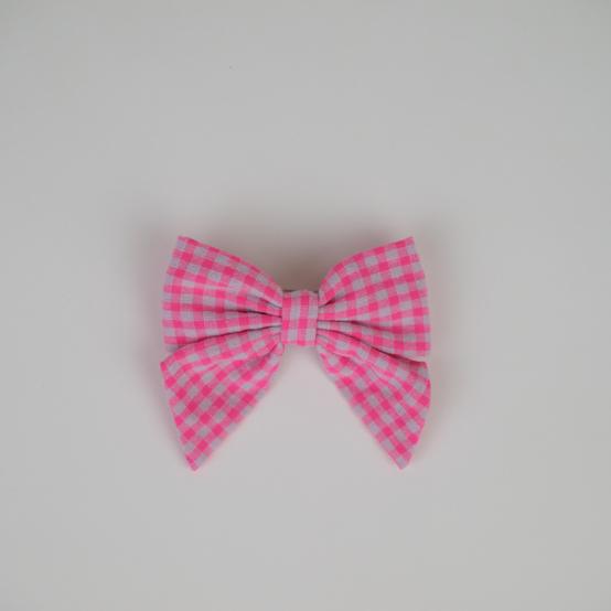Bow tie hair slide neon pink gingham