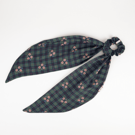 Long tail scrunchie tartan fleuri