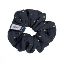 Small scrunchie gaze pois or marine