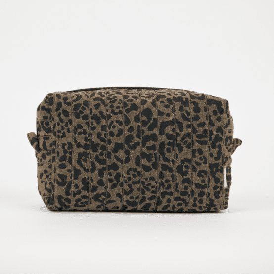 Rectangular toiletry bag mocha quilted leopard