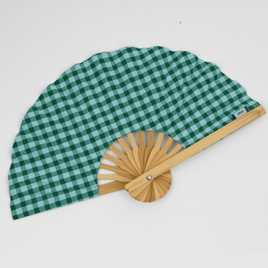 Hand-held fan green mint gingham