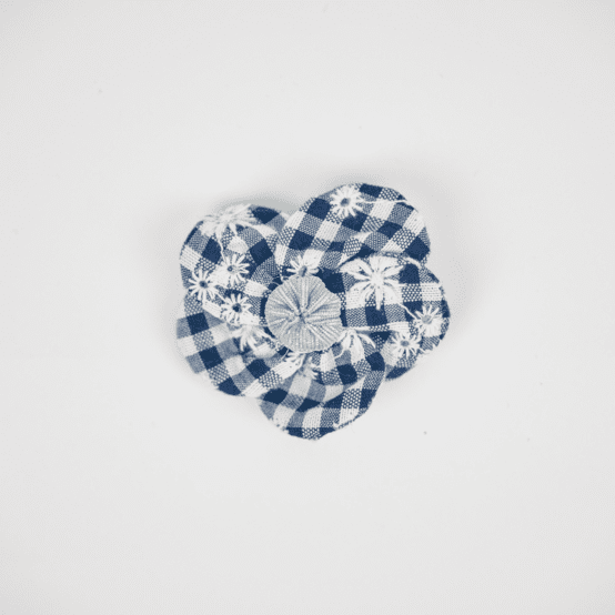 Flower petal hair slide small  navy embroidered gingham